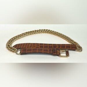 Axcess Genuine Leather Chain Link Belt Size Small S Made Italy Alligator Print